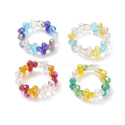 Glass Braided Bead Finger Ring RJEW-JR00569-1