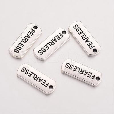 Tibetan Style Alloy Rectangle with Word Fearless Pendants TIBEP-Q043-064-RS-1