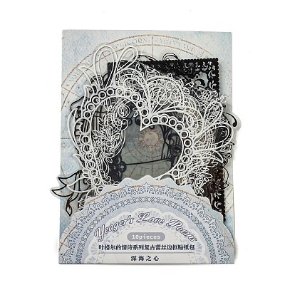 10Pcs 10 Styles Vintage Lace Waterproof PET Stickers Sets DIY-M066-05E-1