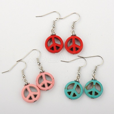 Dangle Peace Sign Earrings for Women EJEW-JE00984-1