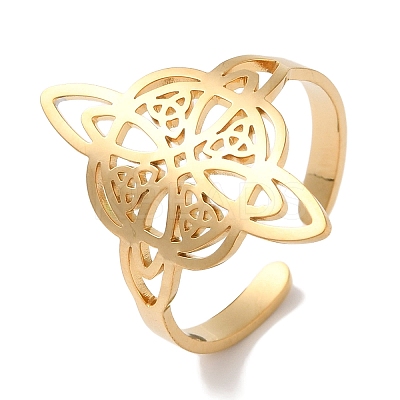 304 Stainless Steel Witch Knot Open Cuff Rings for Women X-AJEW-U005-01G-1
