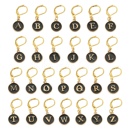 26Pcs Flat Round with Letter A~Z Alloy Enamel Pendant Locking Stitch Markers HJEW-TAC0087-1