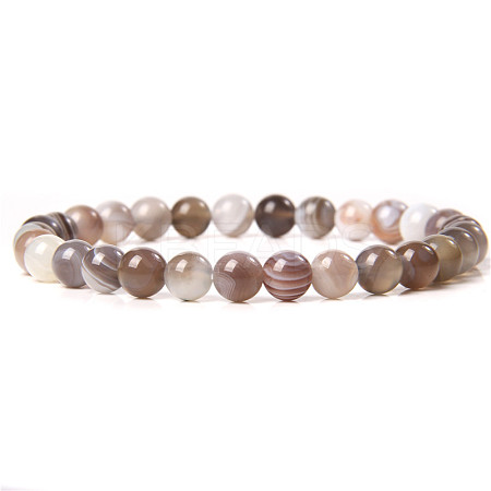 Natural Agate Stone Round Beaded Stretch Bracelet SF8562-12-1