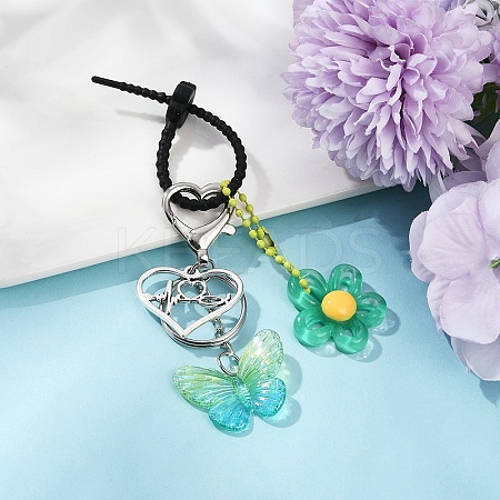 Acrylic Butterfly & Resin Flower Pendant Keychains KEYC-YW00179-05-1