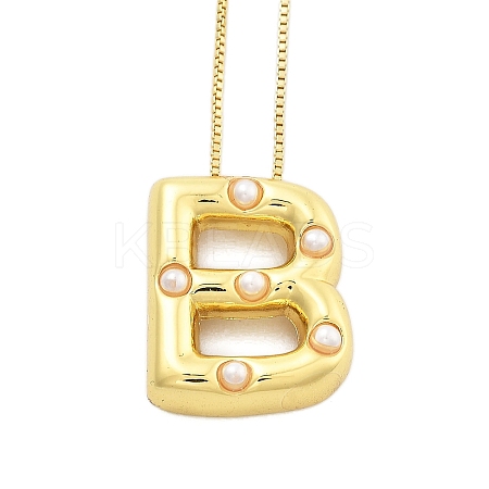 Brass & Plastic Pearl Letter Pendant Box Chain Necklaces for Women LS-NJEW-U017-01G-02-1