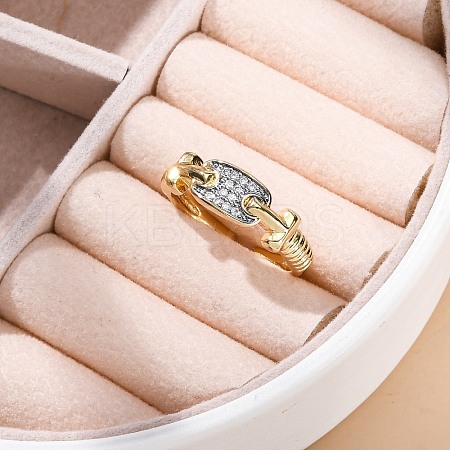 Brass Micro Pave Clear Cubic Zirconia Cuff Finger Rings for Women RJEW-C116-03G-1