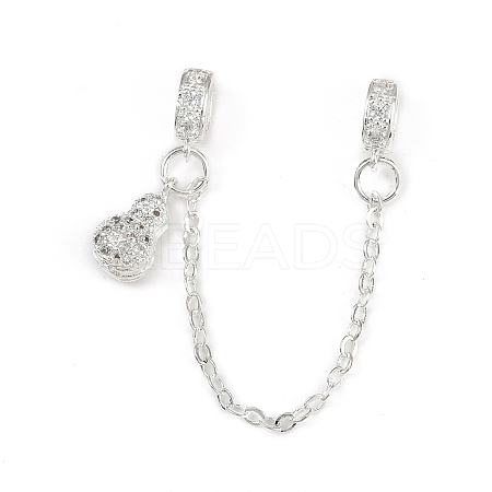 Brass Pave Clear Cubic Zirconia European Safety Chains with Charms KK-L236-15D-S-1