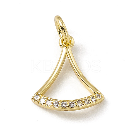 Brass Micro Pave Clear Cubic Zirconia Ginkgo Leaf Charms ZIRC-F132-85G-1