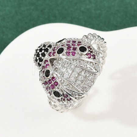 Brass Micro Pave Colorful Cubic Zirconia Cuff Rings RJEW-P155-03P-1