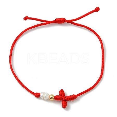 Rack Plating Brass & Natural Cultured Freshwater Pearl Beads Braided Bead Bracelets BJEW-JB13769-1