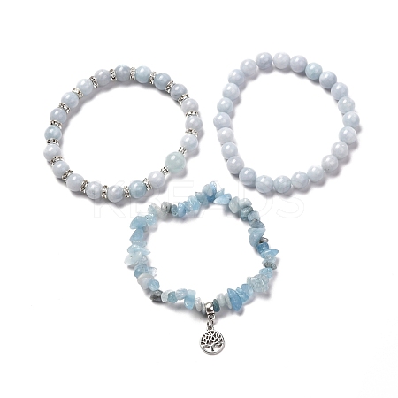Natural Aquamarine Beads Stretch Bracelet Set for Men Women Girl Gift BJEW-JB06709-1