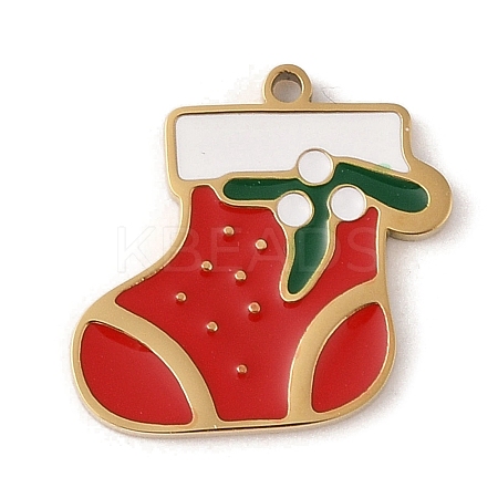 Christmas Theme Ion Plating(IP) 304 Stainless Steel Enamel Charms STAS-Z083-06G-07-1