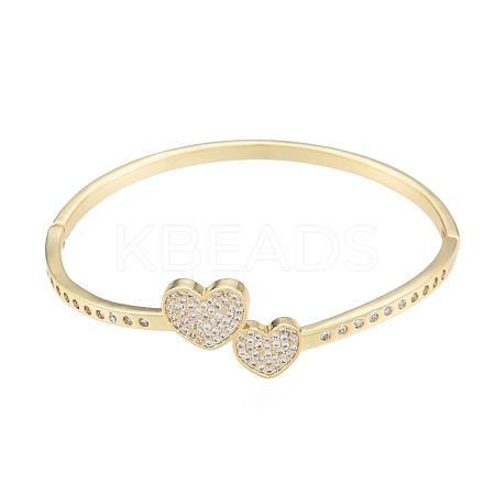 Clear Cubic Zirconia Double Heart Bangles BJEW-G651-01G-1
