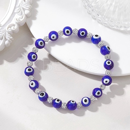 Handmade Evil Eye Lampwork Round Beads Stretch Bracelets for Women BJEW-JB13381-1