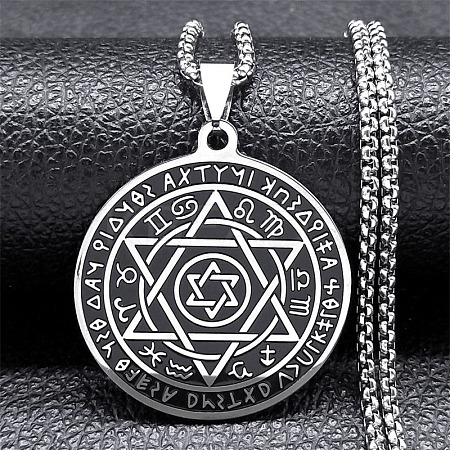 201 Stainless Steel Star of David 12 Constellation Pendant Necklaces LS-NJEW-K283-32P-1