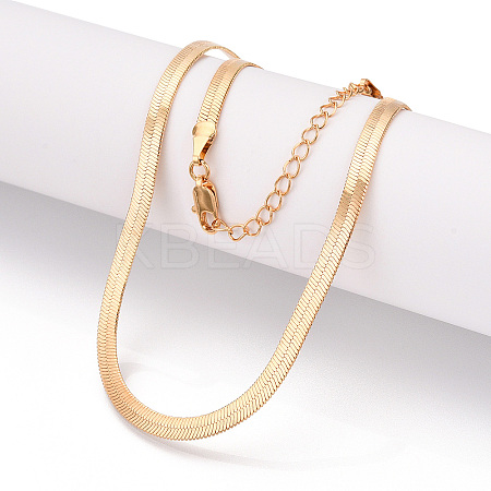 Brass Flat Snake Chain Necklaces for Women Men NJEW-N054-05G-1
