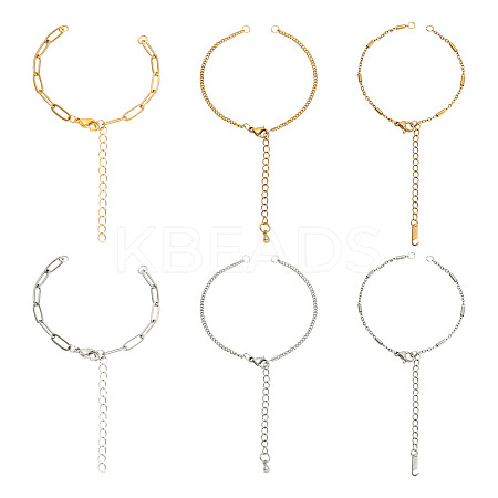 12Pcs 6 Styles 304 Stainless Steel Chain Bracelet Makings AJEW-TA0001-34-1