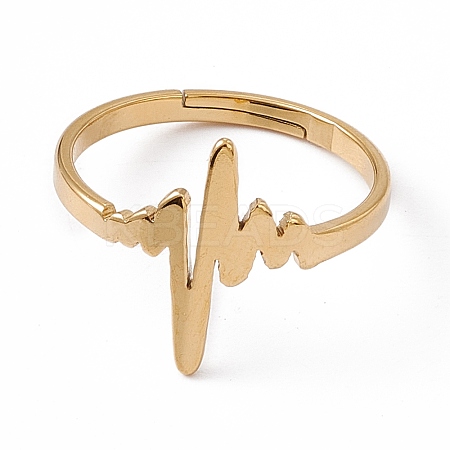 Ion Plating(IP) 201 Stainless Steel Heart Beat Adjustable Ring for Women RJEW-K238-02G-1