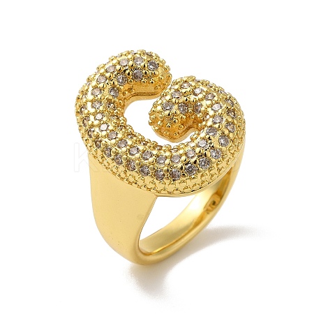 Letter Brass Micro Pave Clear Cubic Zirconia Open Cuff Ring for Women RJEW-N046-03G-G-1