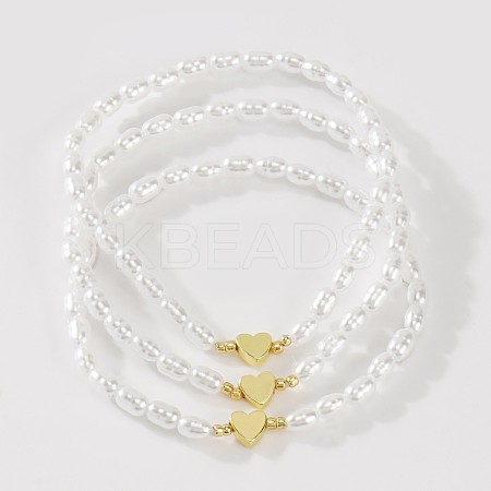 3Pcs Synthetic Non-magnetic Hematite & Imitation Pearl Beaded Stretch Bracelet Sets for Women DB0694-2-1
