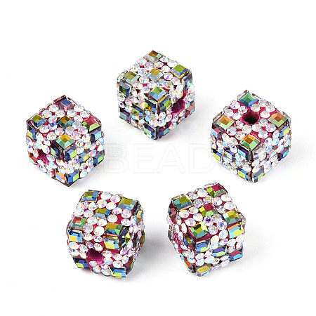 Polymer Clay Rhinestone Beads with Square Acrylic CLAY-T022-03H-1