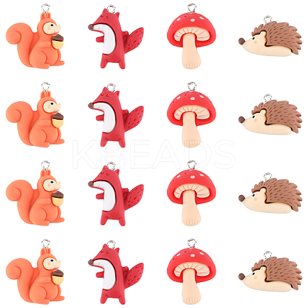 24Pcs 4 Styles Autumn Opaque Animal Resin Cabochons RESI-SC0002-87-1