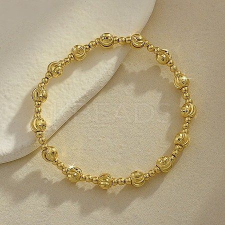 Brass Round Beaded Stretch Bracelets for Women Men BJEW-Z129-01G-1