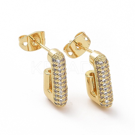 Clear Cubic Zirconia Rectangle Stud Earrings EJEW-F304-12G-1