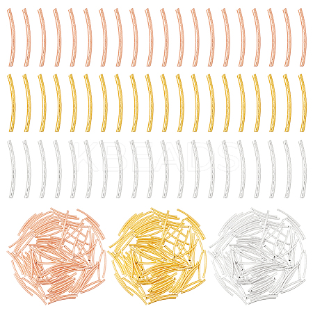 300Pcs 3 Colors Brass Curved Tube Beads KK-DC0004-29-1