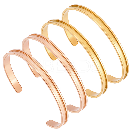 4Pcs 2 Colors C-Shaped 201 Stainless Steel Grooved Cuff Bangles STAS-UN0065-25A-1
