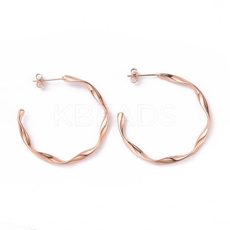201 Stainless Steel Wave C-shape Stud Earrings with Iron Plating(IP) 304 Stainless Steel Pins EJEW-G298-04RG-1