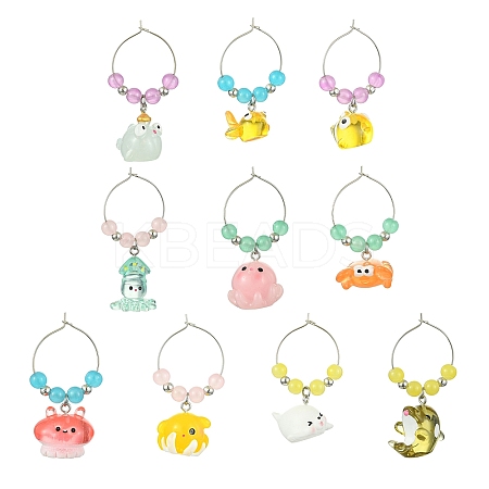 Ocean Theme Resin Wine Glass Charms AJEW-JO00243-1