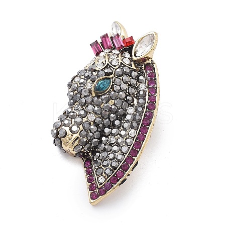 Horse's Head Alloy Rhinestone Brooches LS-JEWB-E041-18AB-01-1