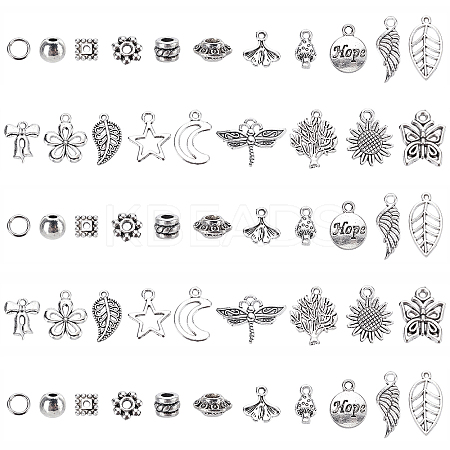 140Pcs 14 Style Tibetan Style Alloy Pendants FIND-SC0001-97-1