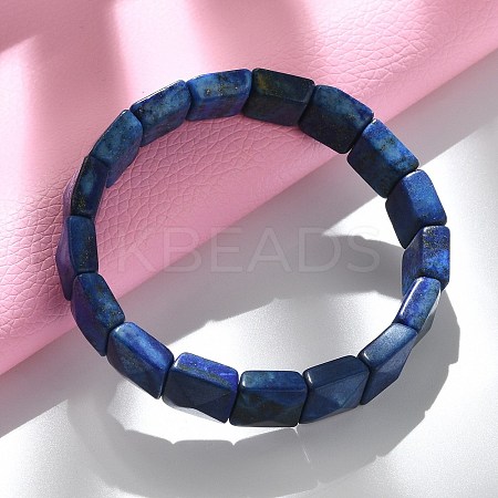 Square Dyed Natural Lapis Lazuli Beads Stretch Bracelets for Women Men BJEW-C097-06M-1