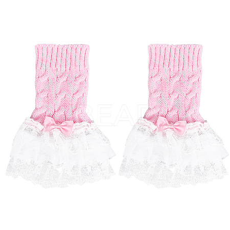 Bowknot Cotton Womens Knitting Floral Lace Wrist Cuffs For Wedding Party AJEW-WH20060-34A-1