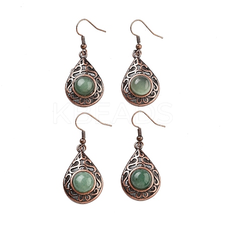 Natural Green Aventurine Teardrop Dangle Earrings EJEW-B055-02R-24-1