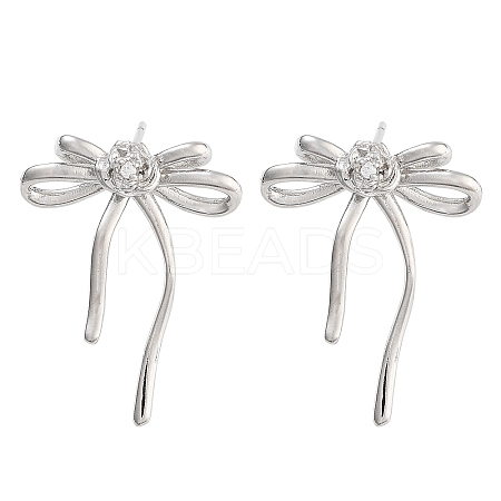 Bowknot Brass Pave Clear Cubic Zirconia Stud Earrings for Women EJEW-S216-02C-P-1