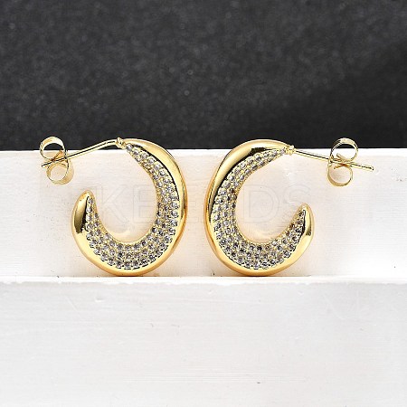 Brass Micro Pave Clear Cubic Zirconia Stud Earrings for Women EJEW-U056-04B-G-1