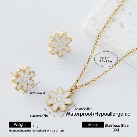 304 Stainless Steel Enamel Flower Pendant Necklace & Stud Earrings Set for Women BR4315-7-1