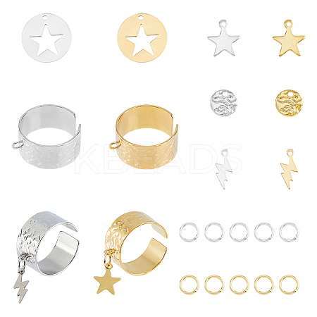 Star & Lightning Charms Stainless Steel Open Cuff Ring DIY Making Kit DIY-FI0001-07-1