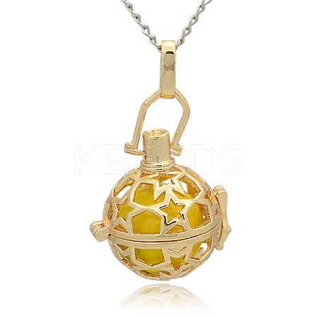 Golden Tone Brass Hollow Round Cage Pendants KK-J226-05G-1