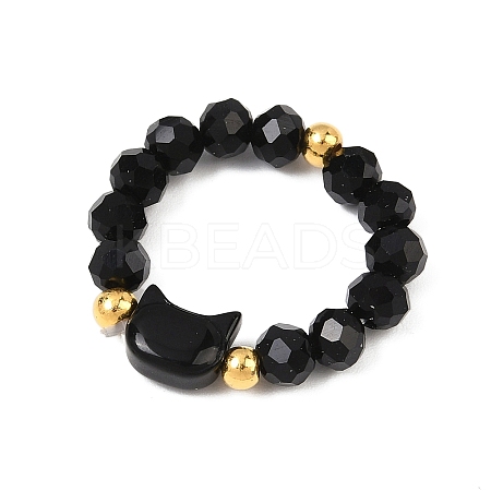 1Pc Cat Shape Glass Beaded Beads Finger Rings WG1374D-01-1