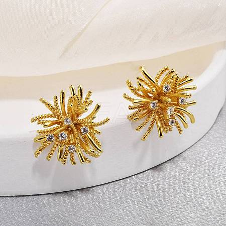 Brass Micro Pave Clear Cubic Zirconia Stud Earrings EJEW-S270-04G-1