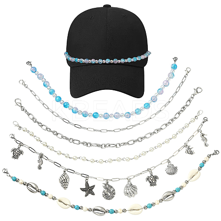 6Pcs 6 Styles Ocean Theme Synthetic Turquoise & Magnesite Beads and Alloy Baseball Cap Chain HJEW-SC0002-34-1