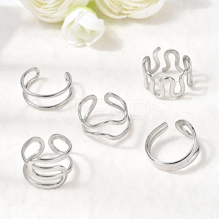 5Pcs 304 Stainless Steel Open Cuff Rings for Women RJEW-K313-04P-1