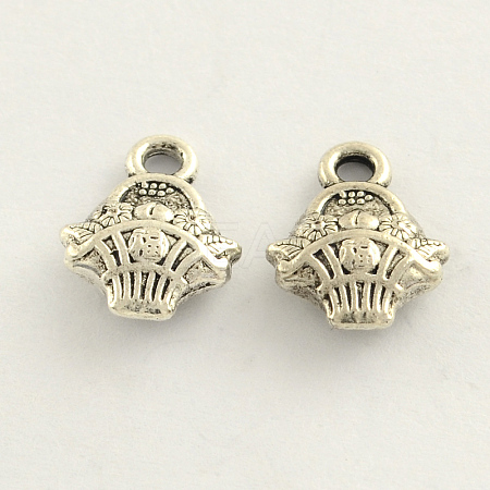 3D Flower Basket Carved Chinese Blessing Character Tibetan Style Zinc Alloy Charms TIBEP-Q033-97-1