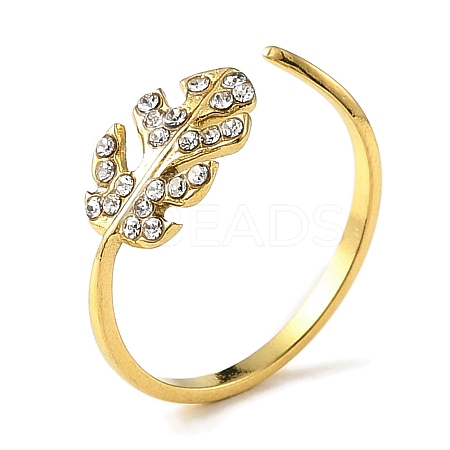 304 Stainless Steel Rhinestone Open Cuff Rings for Women RJEW-F166-24G-01-1