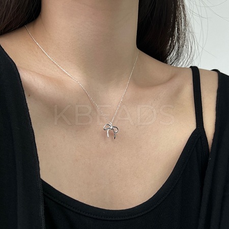 Bowknot 925 Sterling Silver Pendant Cable Chain Necklaces for Women FS-WG65D1C-01-1