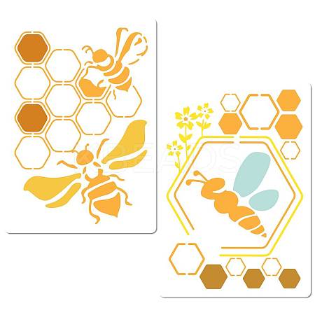 2Pcs 2 Styles Bees Theme PET Plastic Hollow Out Drawing Painting Stencils Templates Sets DIY-WH0299-002-1
